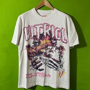 VITRIOL Mens White The World Burns Slowly Graphic T Shirt Oversize Medium